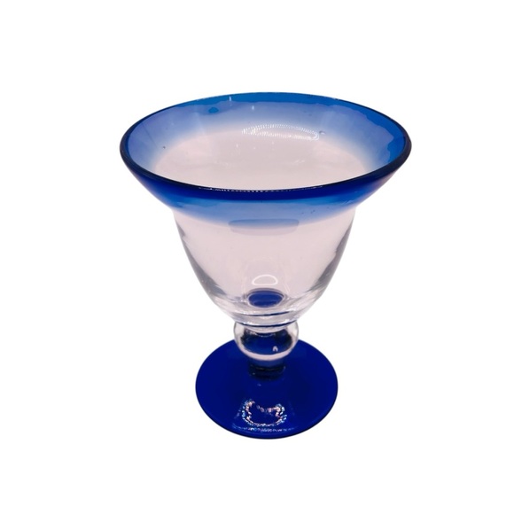 Vintage Mexican Hand Blown Cobalt Blue Rim/Bottom Wine Glasses Goblets Set of 4 - Picture 10 of 16
